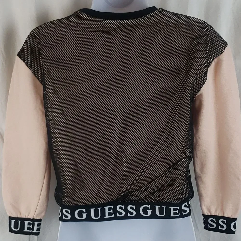 Guess Women's 10 Mesh & Pink Cropped Sweater